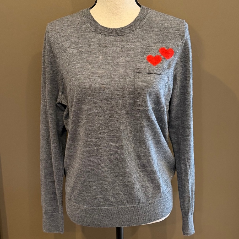 Banana Republic Sweater Extra Fine Merino Wool, Hearts, Crew Neck, Size Large
